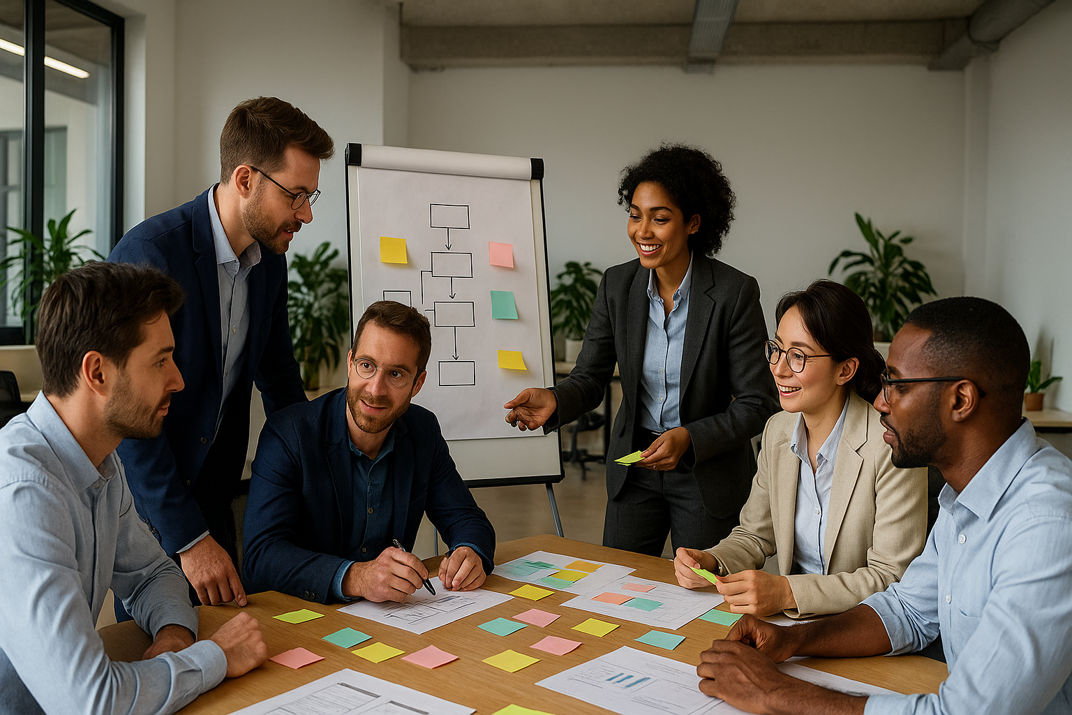People in a modern office working on social casino projects